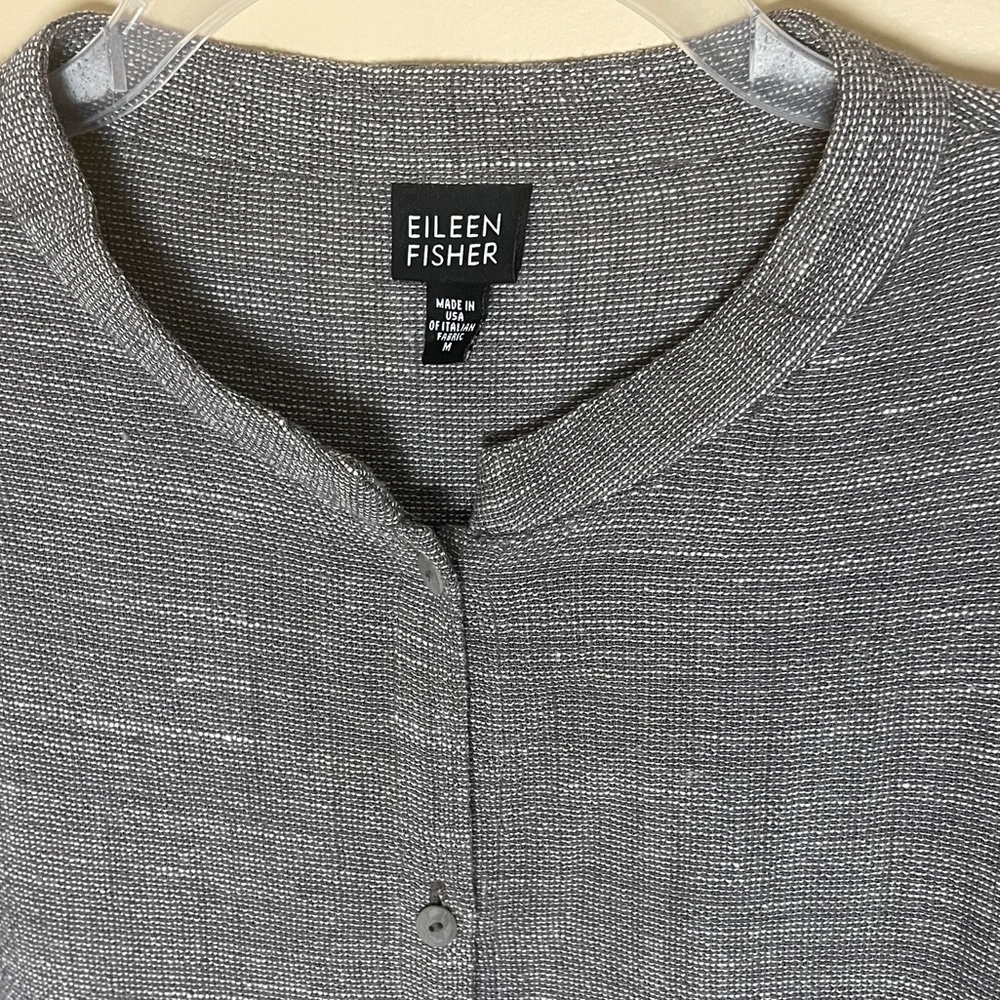 Eileen Fisher Button Front Blouse Medium Linen Blend Business Casual Relaxed Fit - Picture 4 of 10